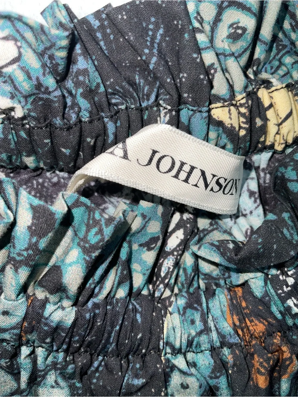Ulla Johnson Teal Floral Puff-Sleeve Peplum Top